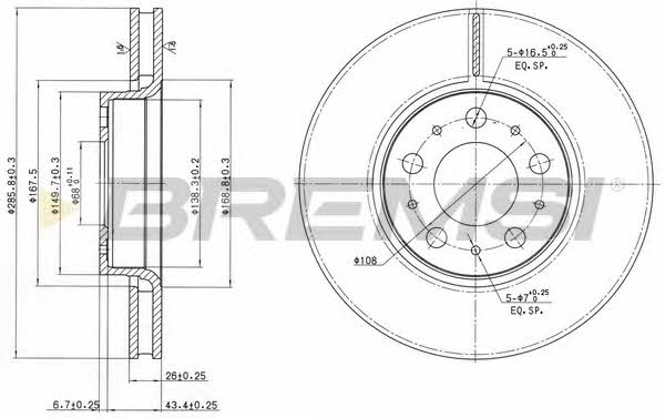 Bremsi DBB163V Тормозной диск передний вентилируемый DBB163V: Отличная цена - Купить в Польше на 2407.PL!