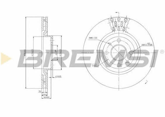 Bremsi DBA220V Front brake disc ventilated DBA220V: Buy near me in Poland at 2407.PL - Good price!