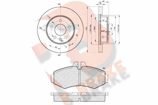 R Brake 3R12886380 Front ventilated brake discs with pads, set 3R12886380: Buy near me in Poland at 2407.PL - Good price!