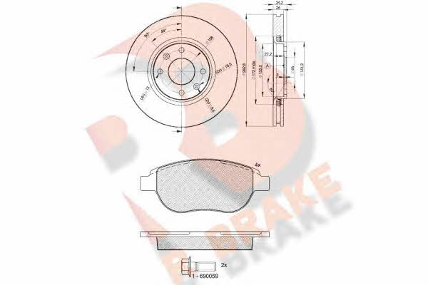 R Brake 3R14294752 Front ventilated brake discs with pads, set 3R14294752: Buy near me in Poland at 2407.PL - Good price!