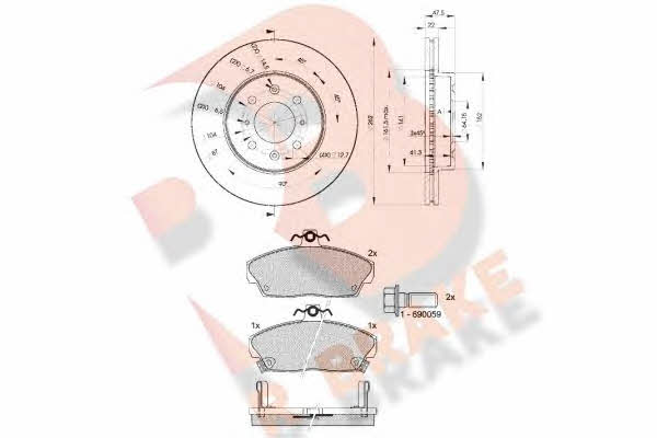 R Brake 3R08600830 Front ventilated brake discs with pads, set 3R08600830: Buy near me in Poland at 2407.PL - Good price!