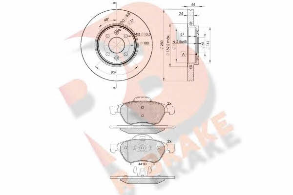 R Brake 3R18607829 Front ventilated brake discs with pads, set 3R18607829: Buy near me in Poland at 2407.PL - Good price!