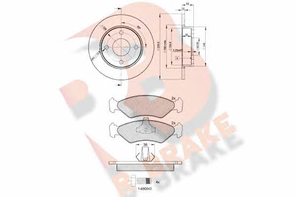 R Brake 3R11431063 Brake discs with pads front non-ventilated, set 3R11431063: Buy near me in Poland at 2407.PL - Good price!