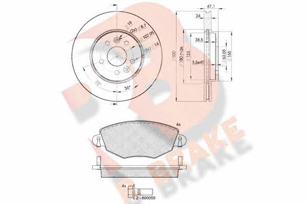 R Brake 3R13806767 Front ventilated brake discs with pads, set 3R13806767: Buy near me in Poland at 2407.PL - Good price!