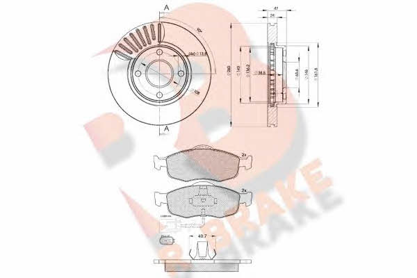 R Brake 3R09176784 Front ventilated brake discs with pads, set 3R09176784: Buy near me in Poland at 2407.PL - Good price!