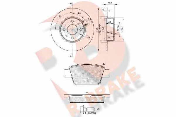 R Brake 3R15034070 Brake discs with pads rear non-ventilated, set 3R15034070: Buy near me in Poland at 2407.PL - Good price!
