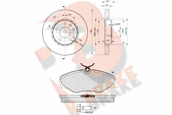 R Brake 3R13156845 Front ventilated brake discs with pads, set 3R13156845: Buy near me in Poland at 2407.PL - Good price!