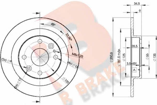 R Brake 78RBD23257 Rear brake disc, non-ventilated 78RBD23257: Buy near me in Poland at 2407.PL - Good price!