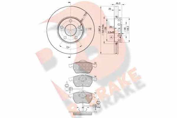 R Brake 3R13624063 Front ventilated brake discs with pads, set 3R13624063: Buy near me in Poland at 2407.PL - Good price!