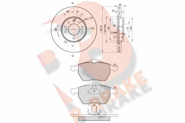 R Brake 3R11289043 Front ventilated brake discs with pads, set 3R11289043: Buy near me in Poland at 2407.PL - Good price!