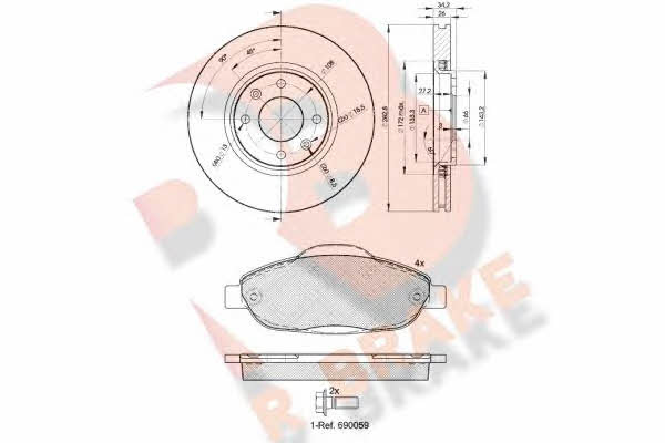 R Brake 3R18514752 Front ventilated brake discs with pads, set 3R18514752: Buy near me in Poland at 2407.PL - Good price!