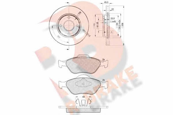 R Brake 3R13435344 Front ventilated brake discs with pads, set 3R13435344: Buy near me in Poland at 2407.PL - Good price!