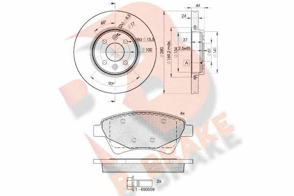 R Brake 3R16497829 Front ventilated brake discs with pads, set 3R16497829: Buy near me in Poland at 2407.PL - Good price!