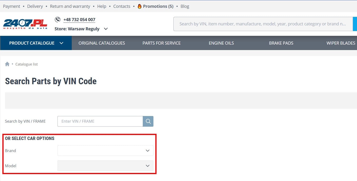 Search parts by VIN code in the store 2407.PL