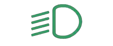 dashboard symbols: the low beam headlights are on